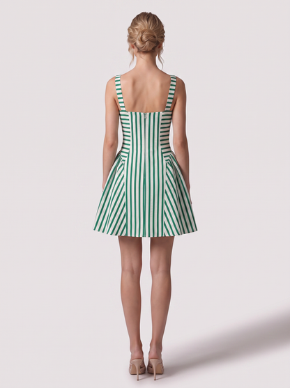 Striped square-neck ruched mini dress - view 4