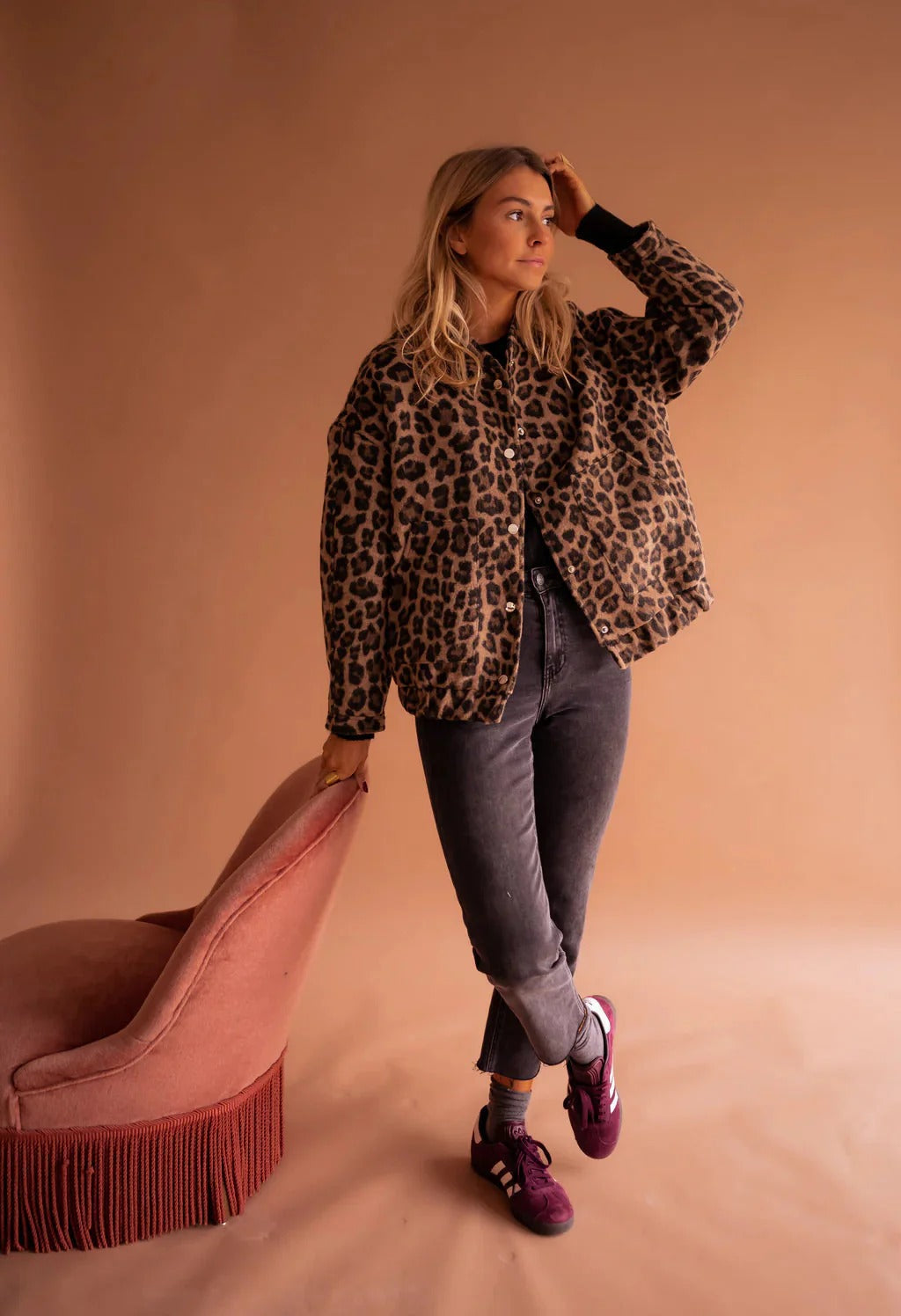 Leopard Print Snap Button Bomber Jacket - view 5