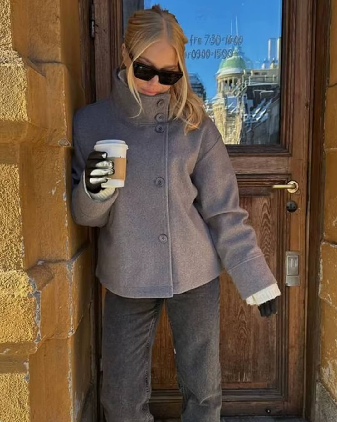 High Neck Tailored Coat, Cropped Fit - view 2