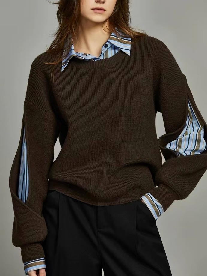 Dark brown ribbed knit cutout sweater - view 5