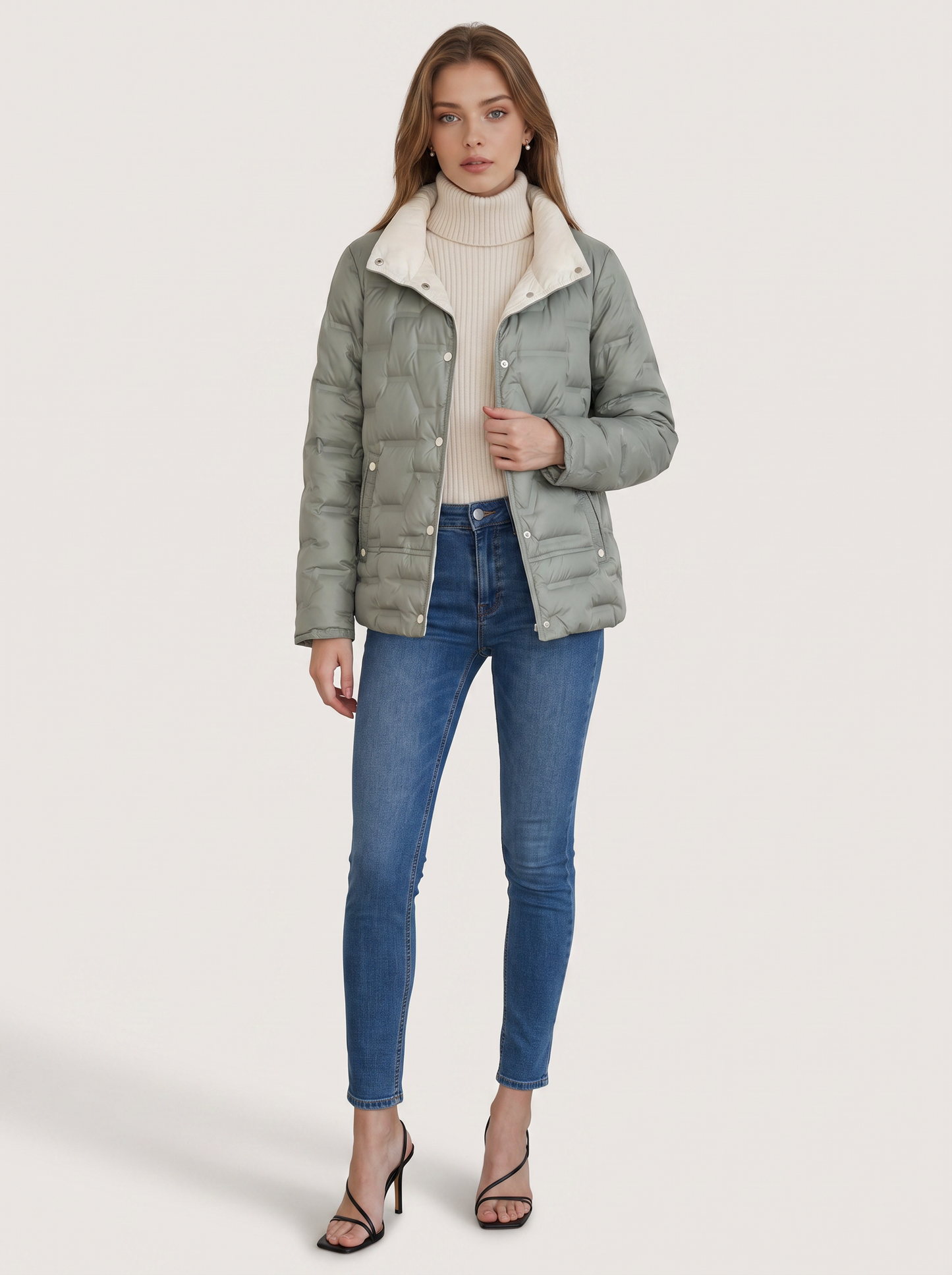 Quilted zip puffer jacket with high funnel neck - view 5