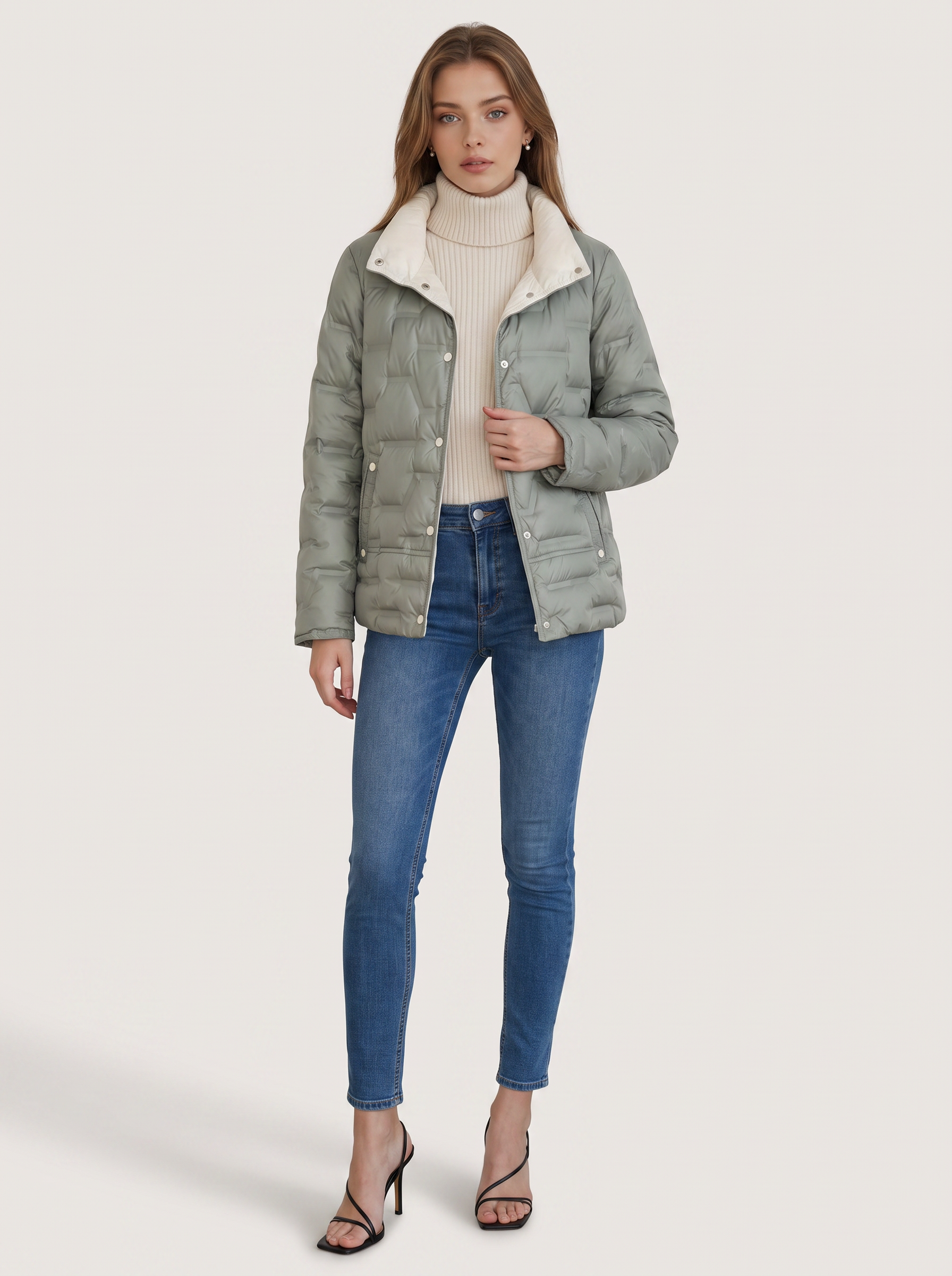 Quilted zip puffer jacket with high funnel neck - view 5