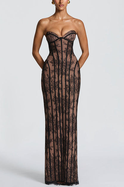 Floral Lace Strapless Maxi Dress with Side Slit - view 7