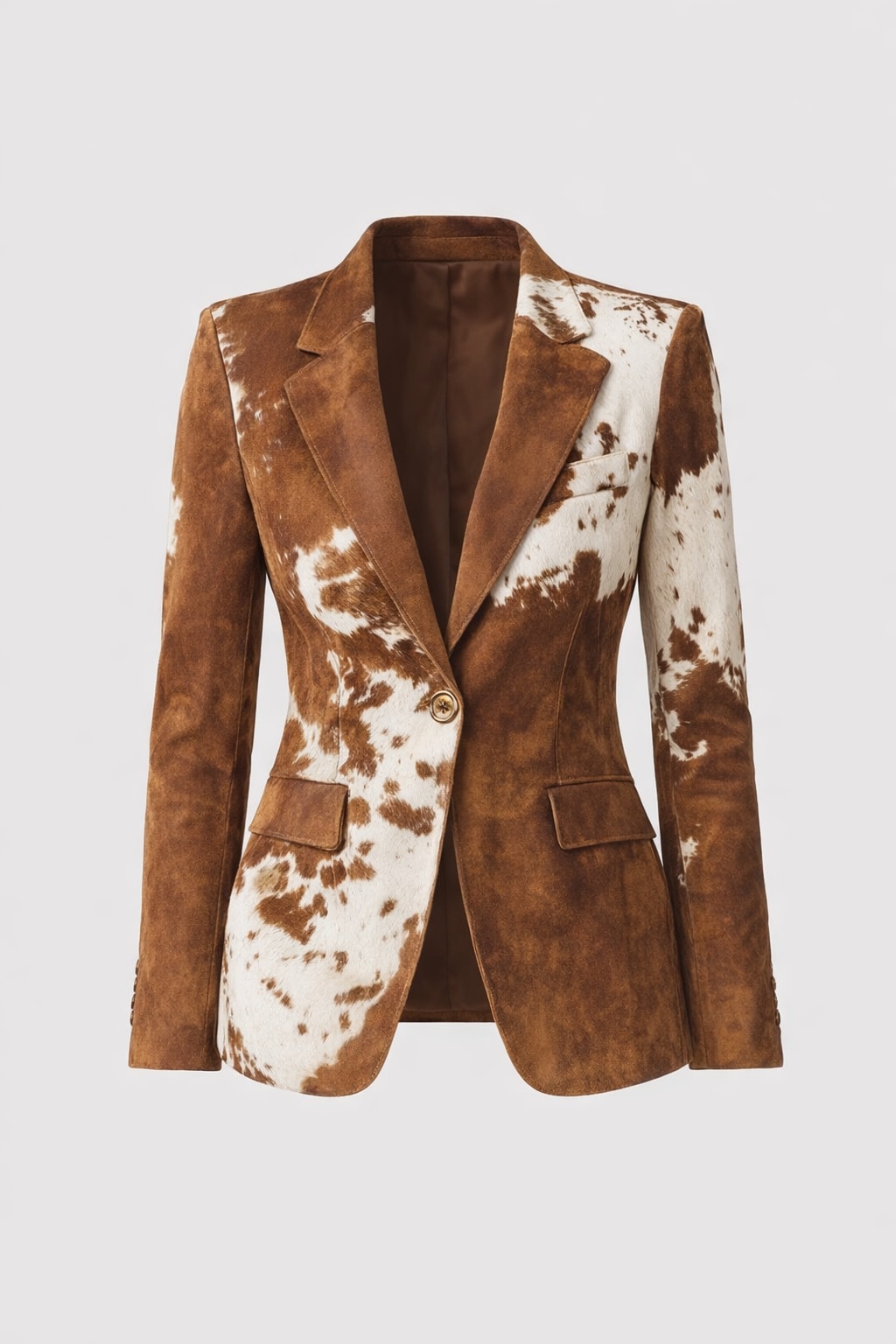 Eco-Friendly Suede Blazer with Vintage Cow Skin Print - 1