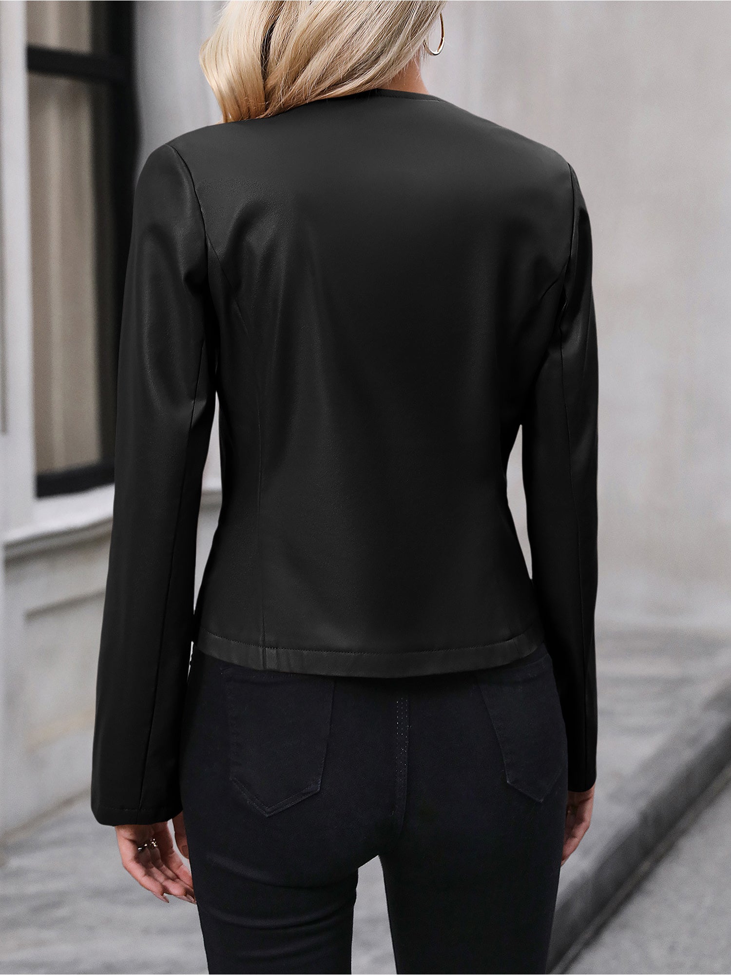 Fitted Cropped Moto Jacket, Zip Front - view 5