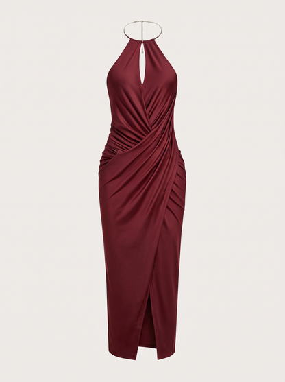 Metallic Jersey Ruched Halter Maxi Dress - view 7