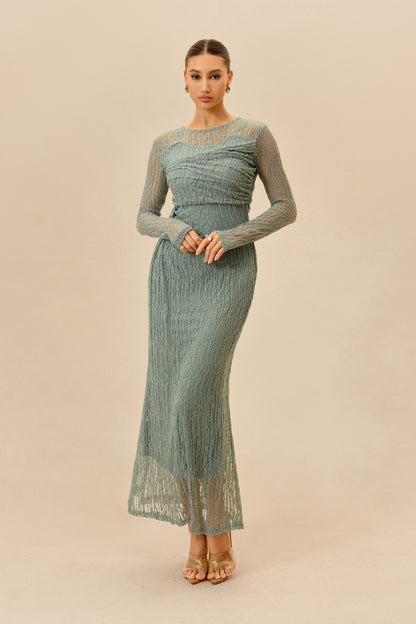 Mint rhinestone mesh maxi dress with sheer sleeves - view 2