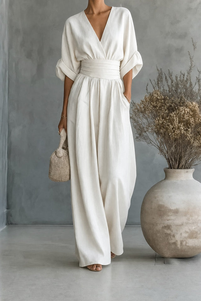 Women's Wide-Leg V-Neck Jumpsuit - 2