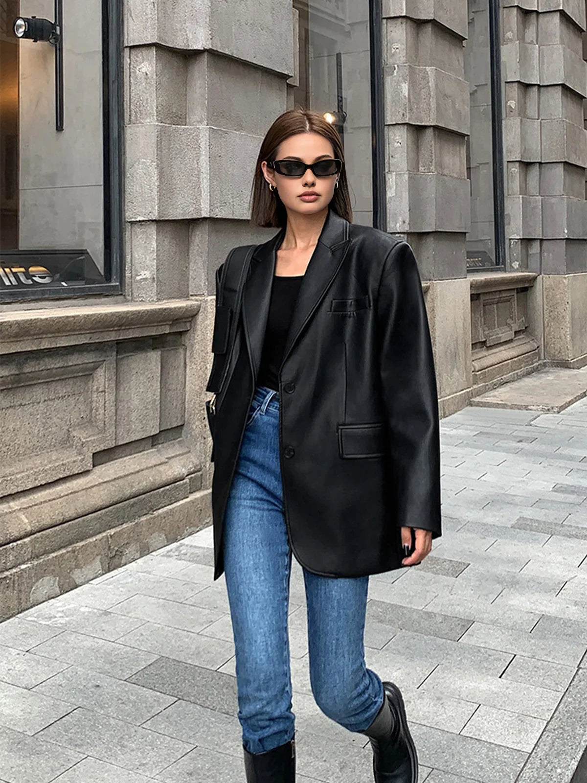 Oversized Faux Leather Blazer - view 8