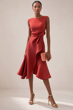 Satin Midi Dress With Asymmetric Draped Detail - 2