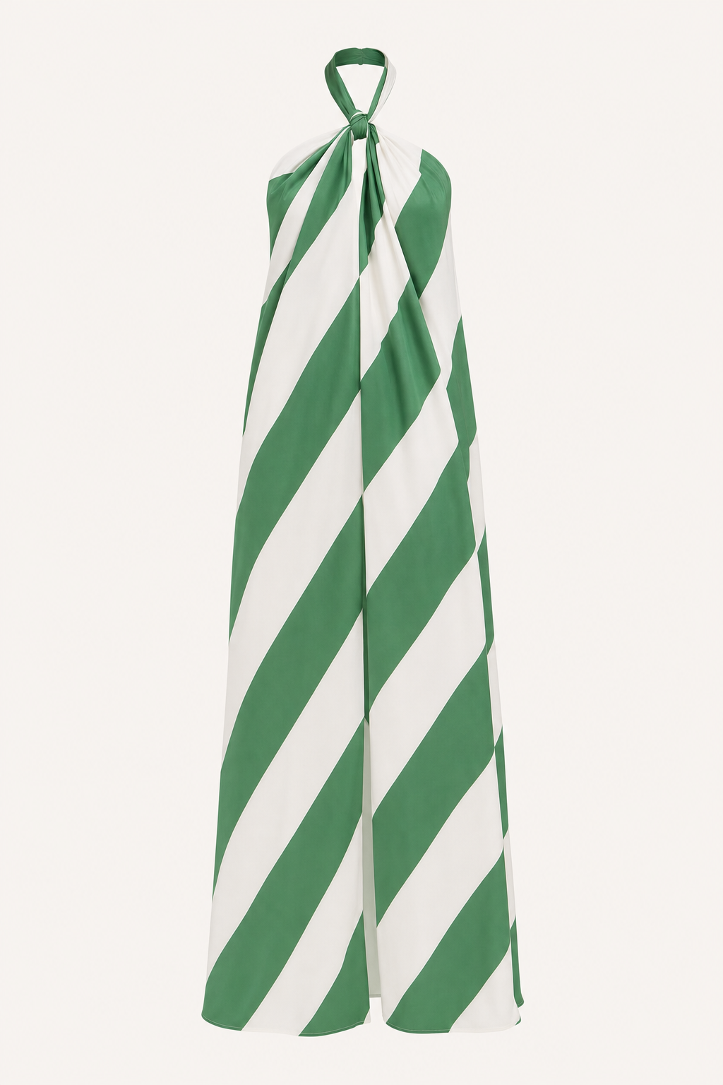 Green striped halter tie-up maxi dress with pockets