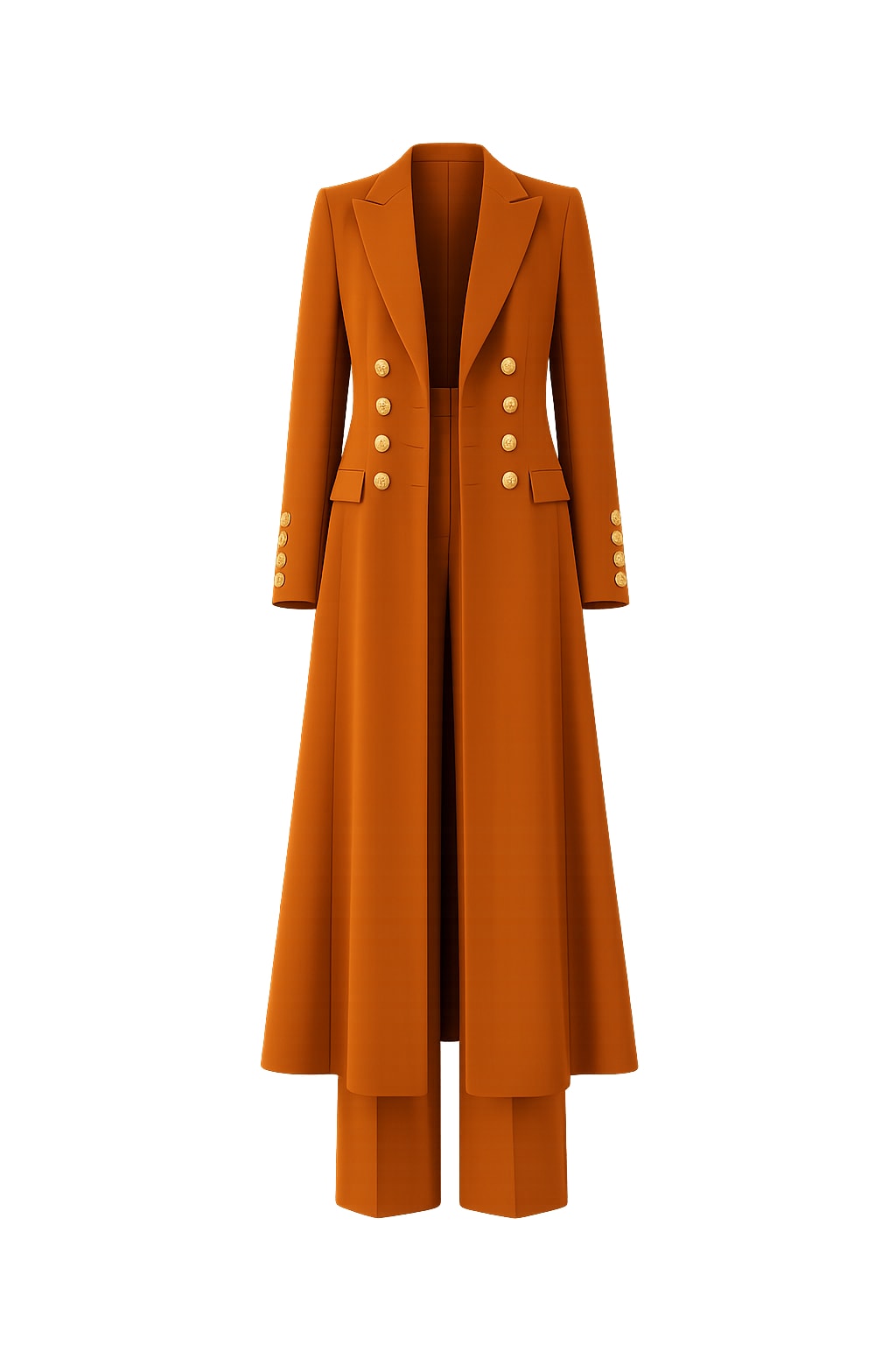 Polyester Longline Pant Suit With Double-Breasted Coat - 1