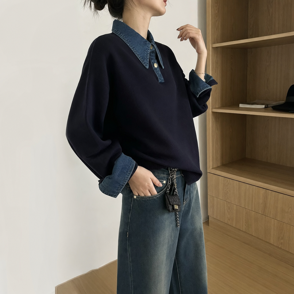 Panel Lapel Relaxed Knit Sweater - view 3