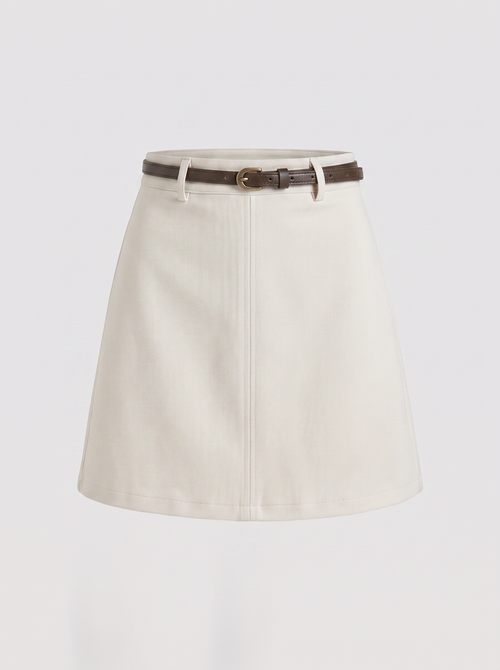 Woven mini skort with slim belt