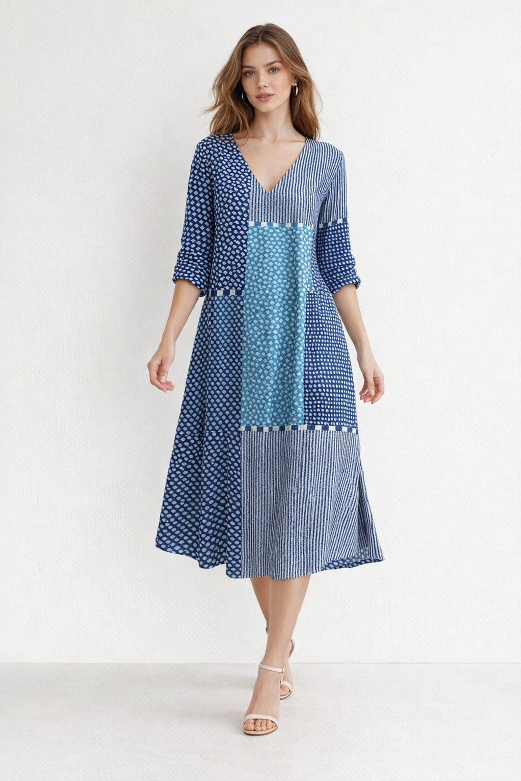 Cotton Midi Dress with Relaxed Patchwork Style - 2