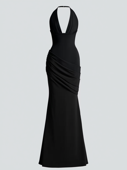 Crepe Halter Maxi Dress with Lace-Up Back