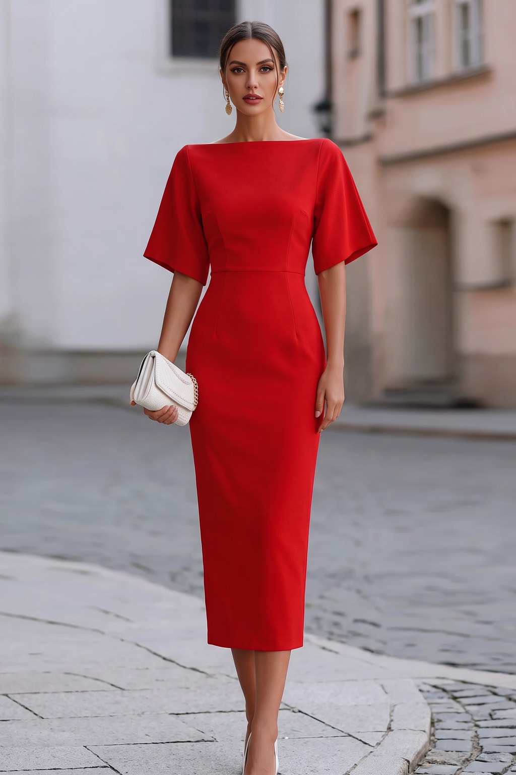 Fitted Midi Dress With Boat Neckline - 4
