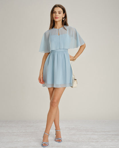 Blue Chiffon Sweetheart Mini Dress - view 2