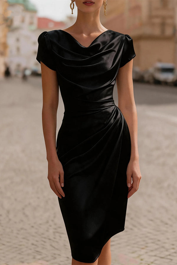 Pleated A-Line Short Sleeve Midi Dress - view 5
