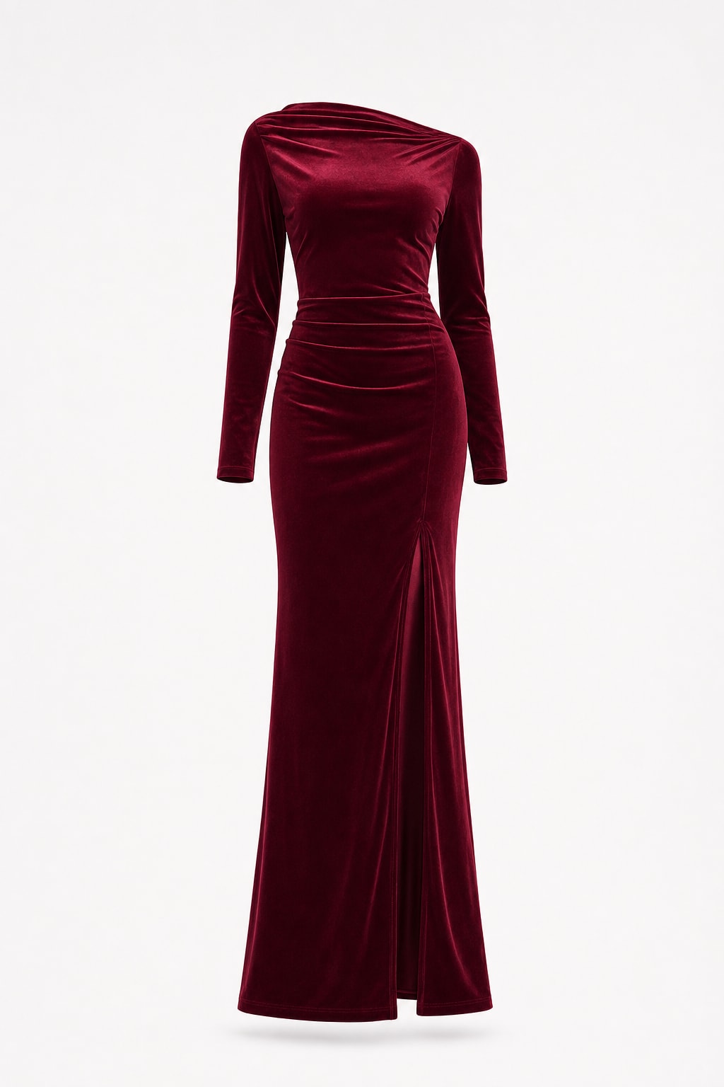 Velvet Maxi Dress With Front Slit - 1