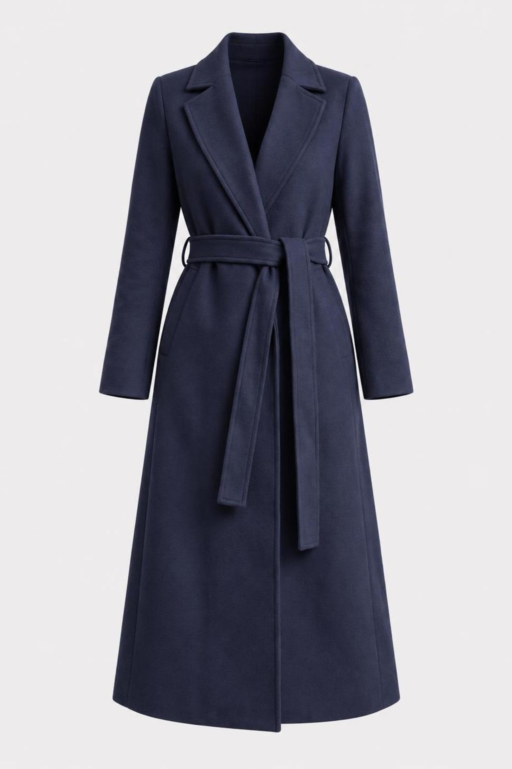 Wool Longline Coat With Belted Lapel Style - 1