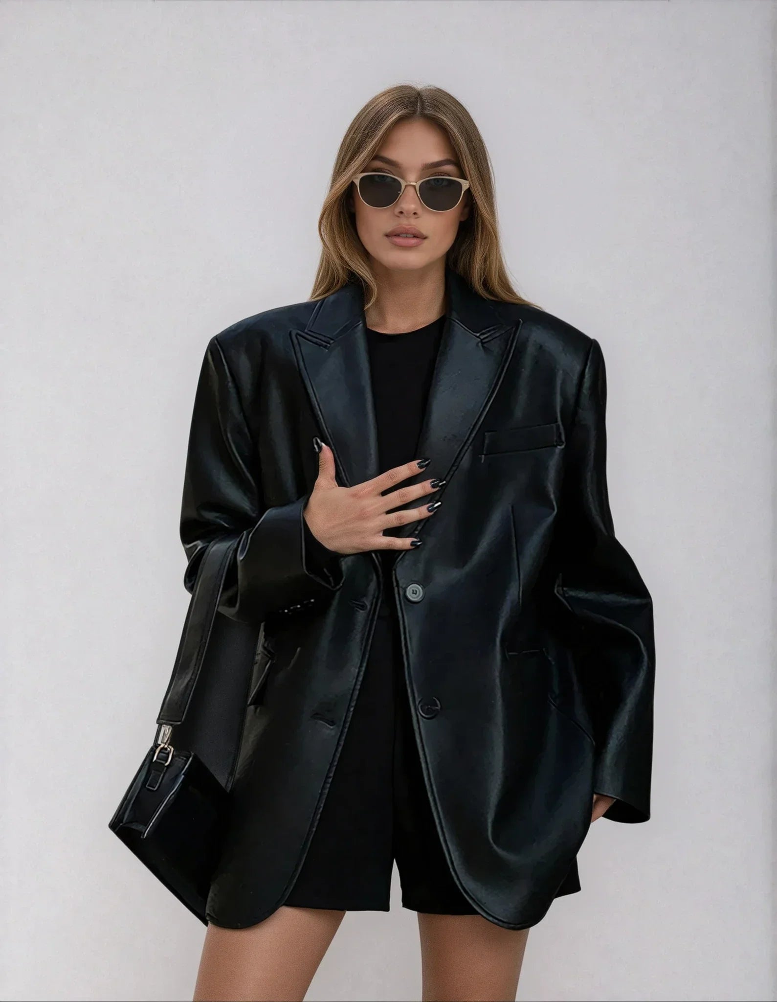 Oversized Faux Leather Blazer - view 3