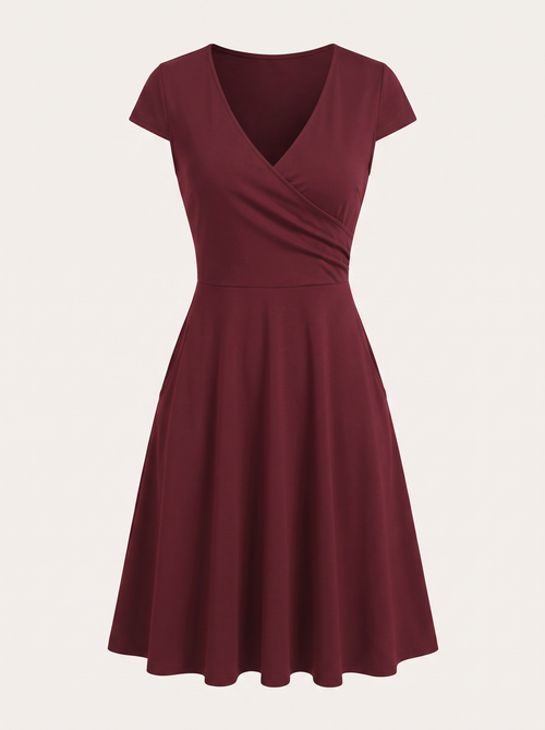 Stretch V-neck fit and flare midi dress