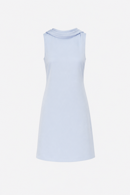 Blue Satin Cowl Neck Backless Mini Dress