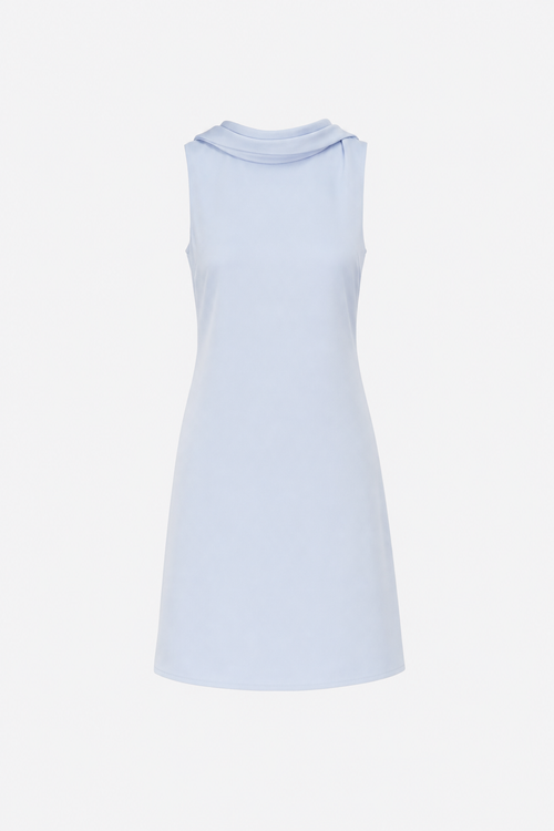 Blue Satin Cowl Neck Backless Mini Dress