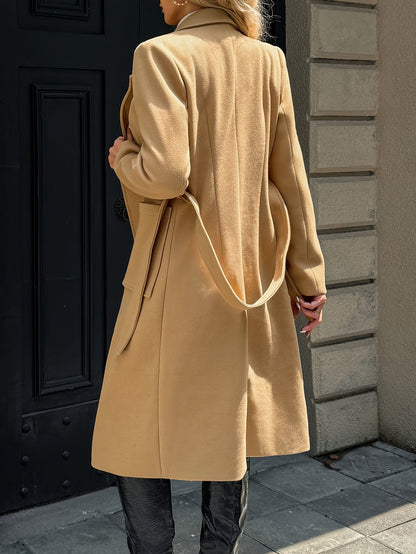 Tailored belted long coat with waist tie - view 3
