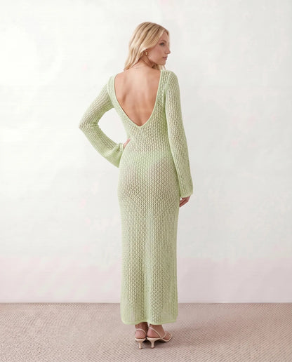 Open-Knit Crochet Plunge Maxi Dress - view 25