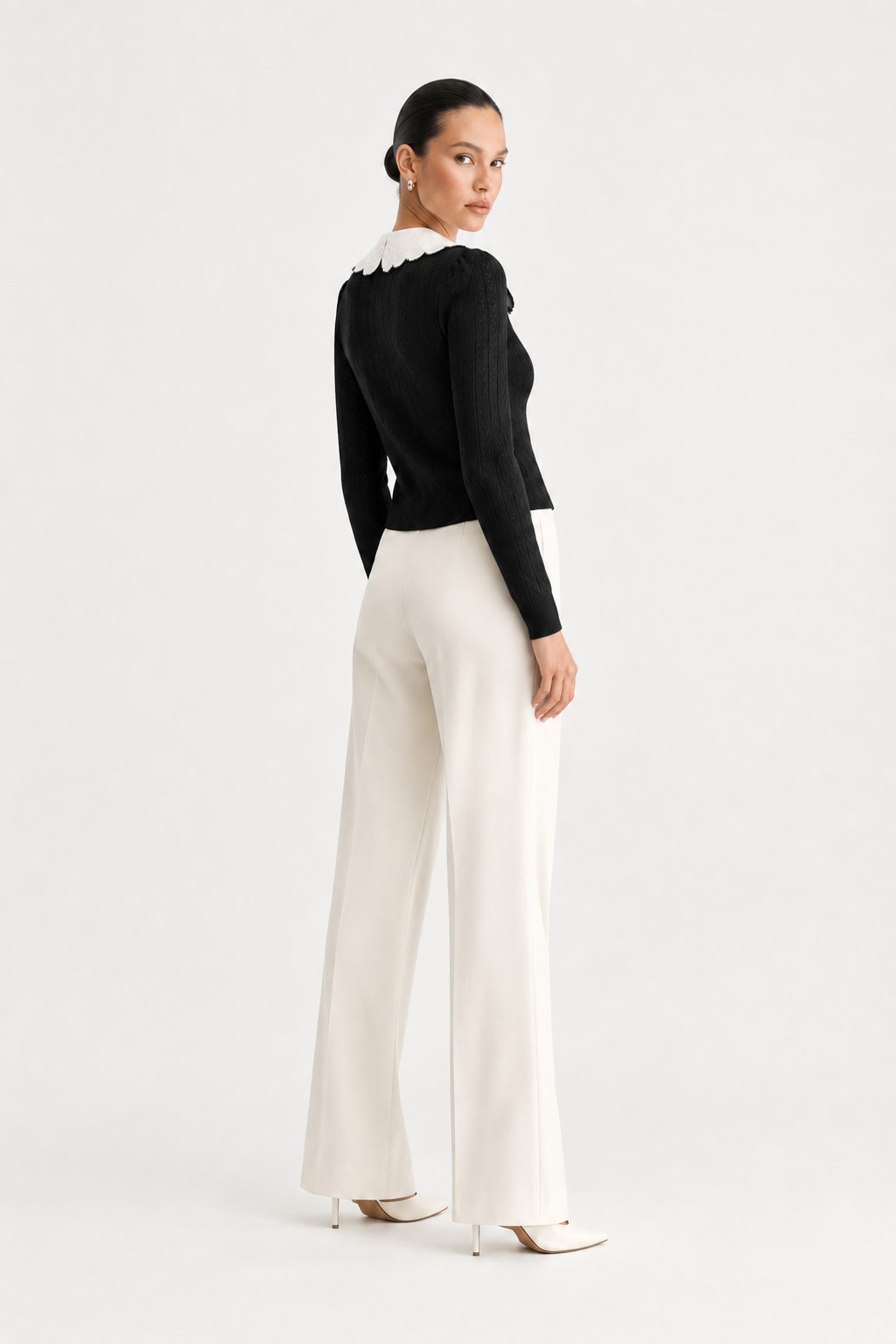 Cotton Viscose Knit Cardigan With Floral Embroidered Collar - 4
