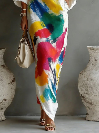 Textured abstract print one-shoulder maxi dress - view 4