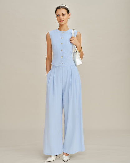 Blue Slim-Fit Vest with Pockets - view 4