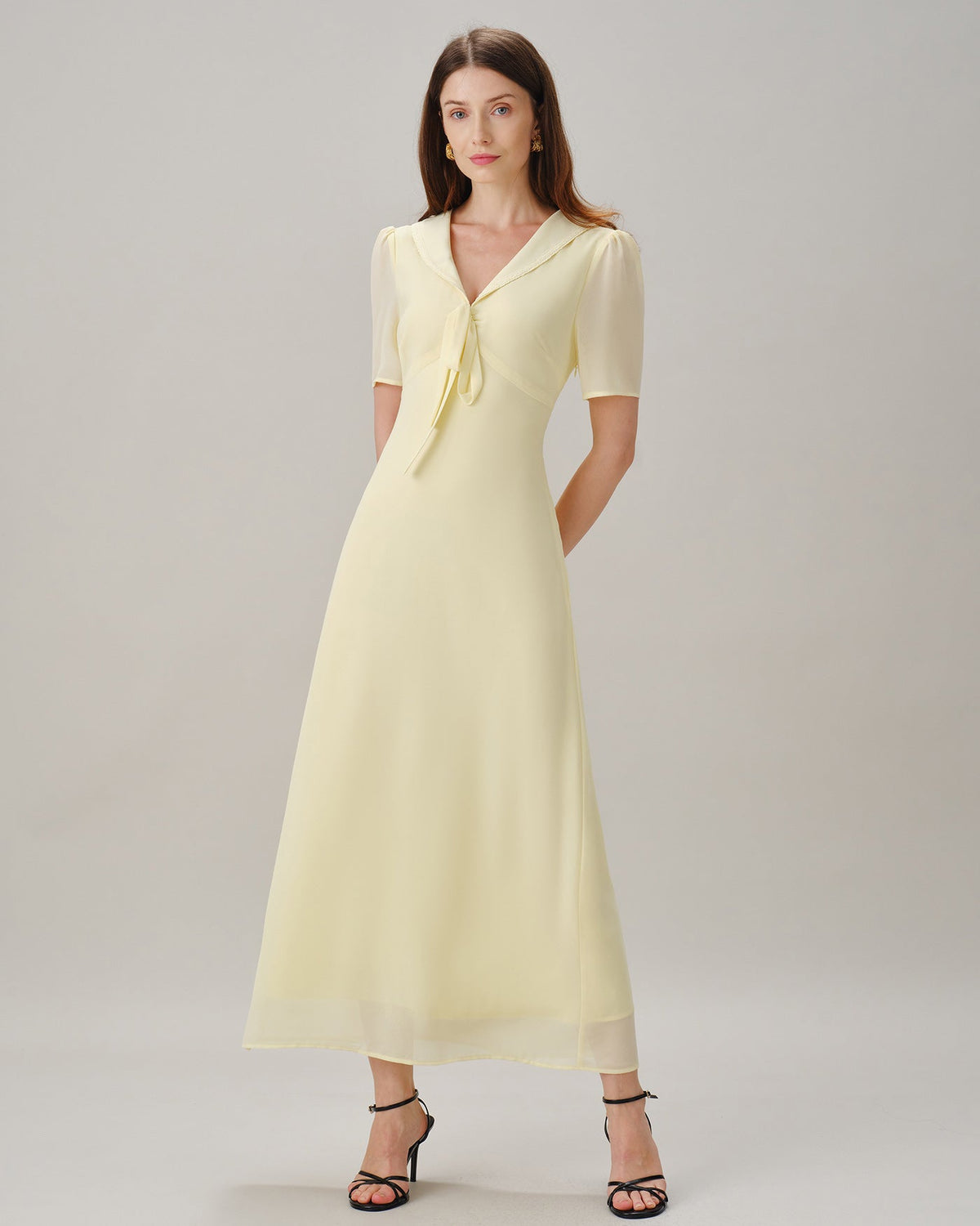 Yellow V-neck tie-waist maxi dress - view 5