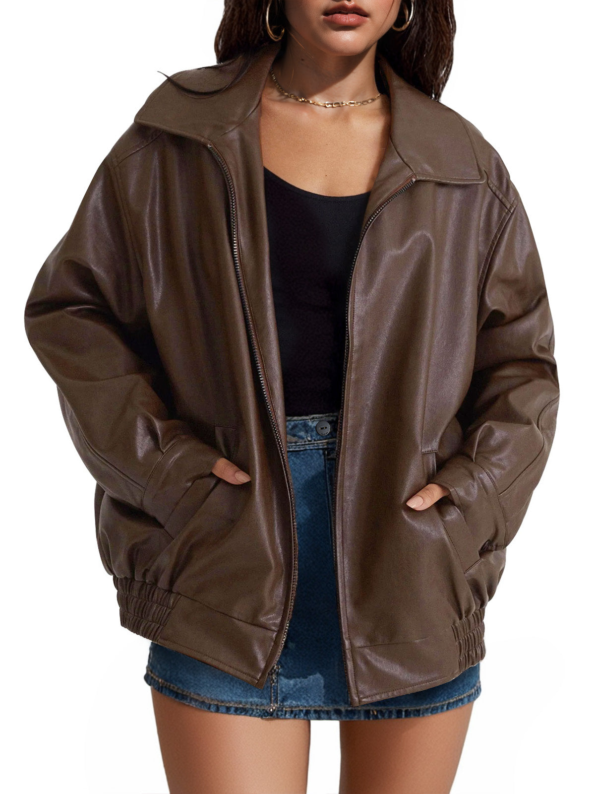 Leather Oversized Biker Effortless Jacket - 5