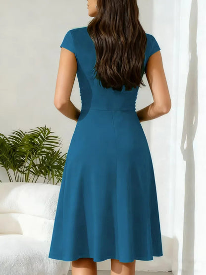 Stretch V-neck fit and flare midi dress - view 24