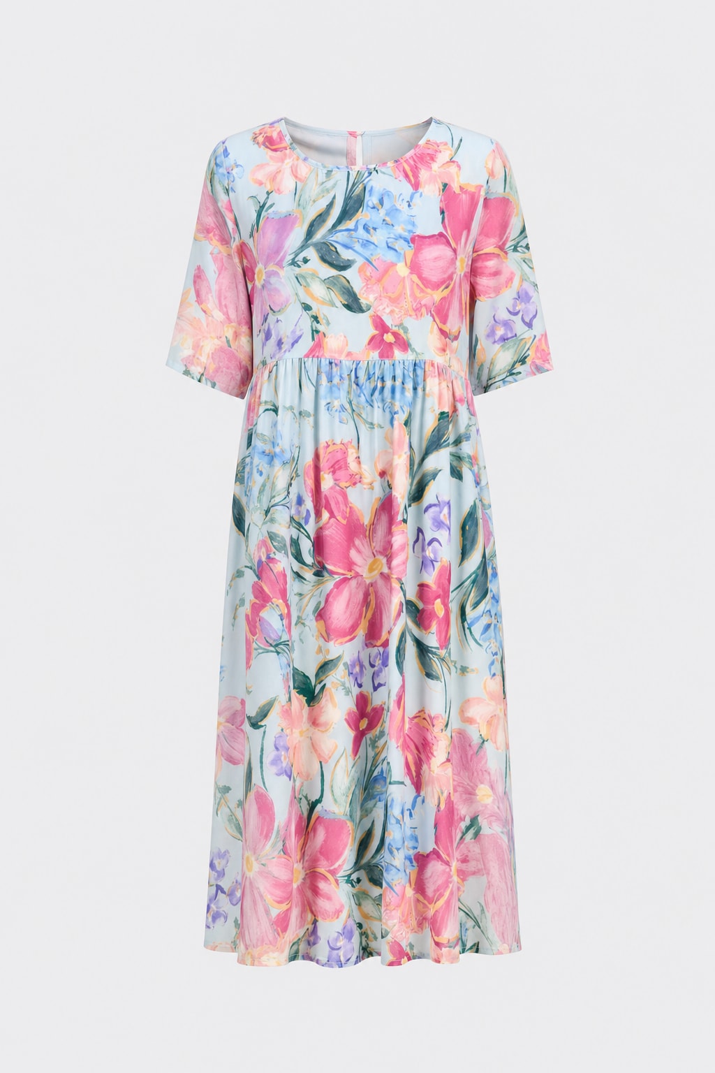 Cotton Blend Midi Dress With Relaxed Flowy Fit - 1