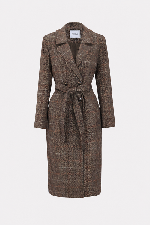 Double-Breasted Belted Coat in Coffee