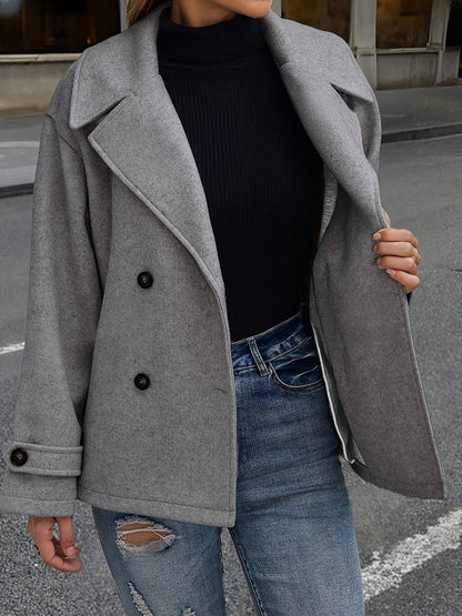 Dark Gray Wool Blend Pea Coat - view 5