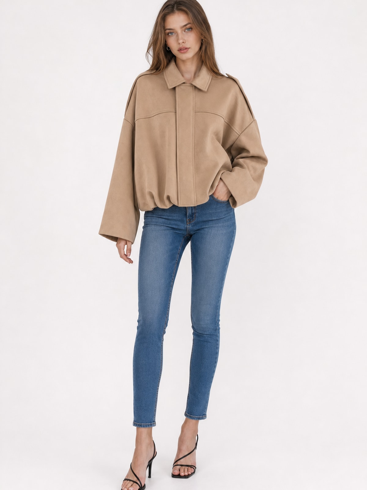 Cozy Faux Suede Oversized Jacket With Pockets - 3