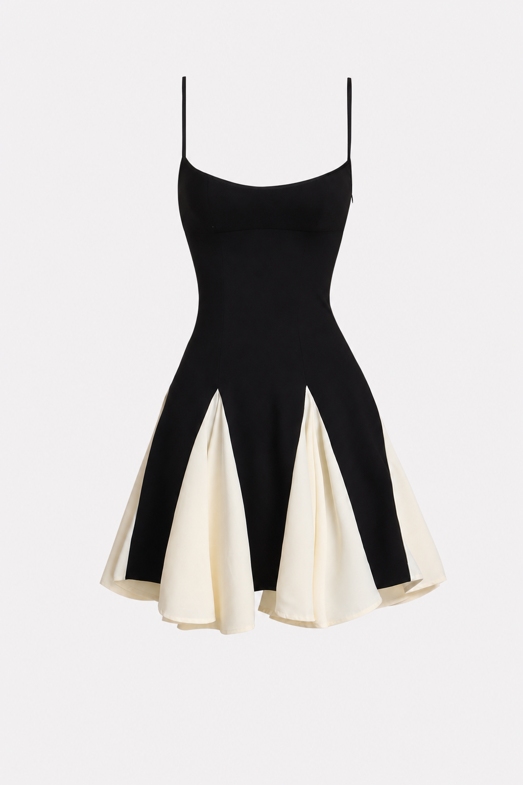 Black Colorblock Mini Dress with Godet Panels