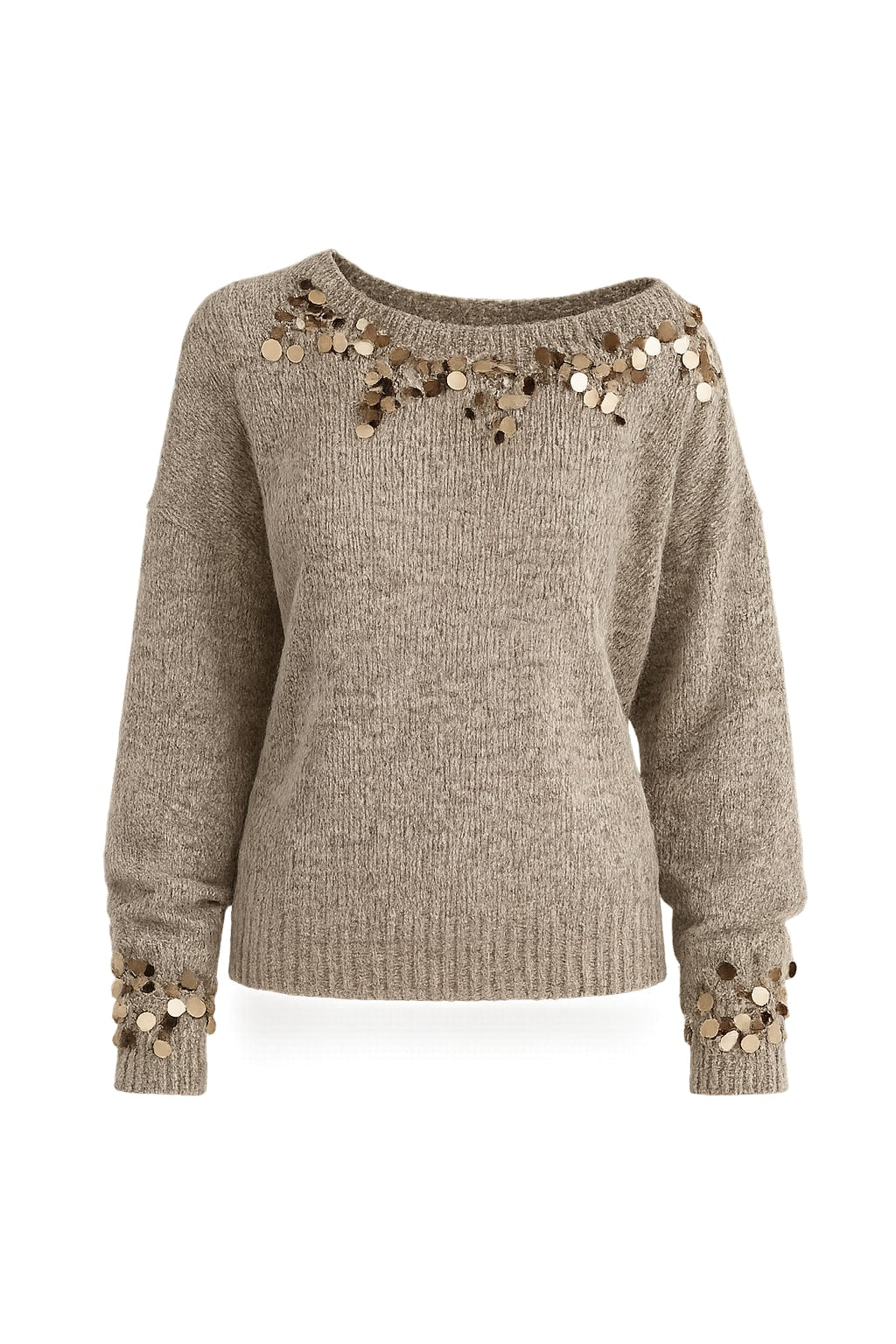 Acrylic Pullover Sweater With Sequined Round Neck - 1