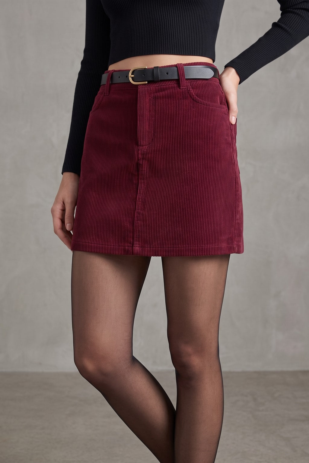 Corduroy Mini Skirt With A-Line Cut - 4