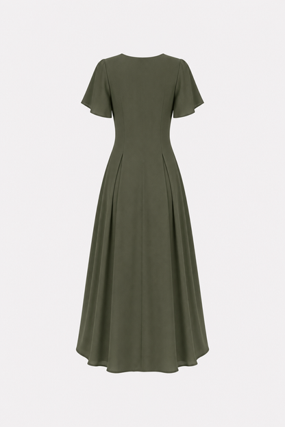 Green Sweetheart Neck Pleated Chiffon Maxi Dress