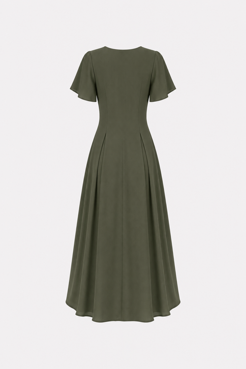 Green Sweetheart Neck Pleated Chiffon Maxi Dress