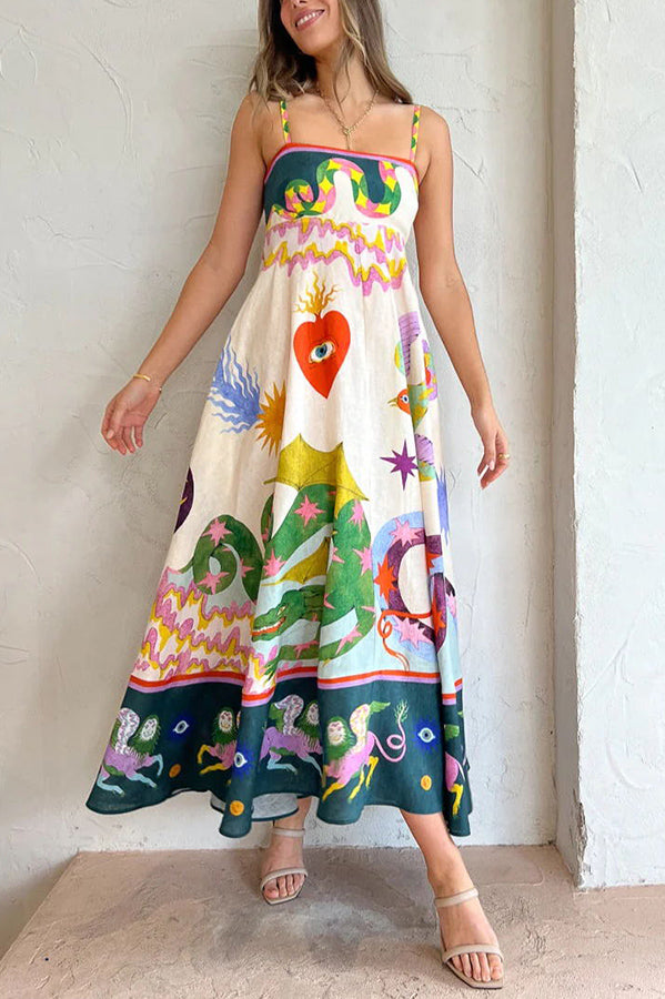 Smocked Back Linen Blend Midi Dress - view 3