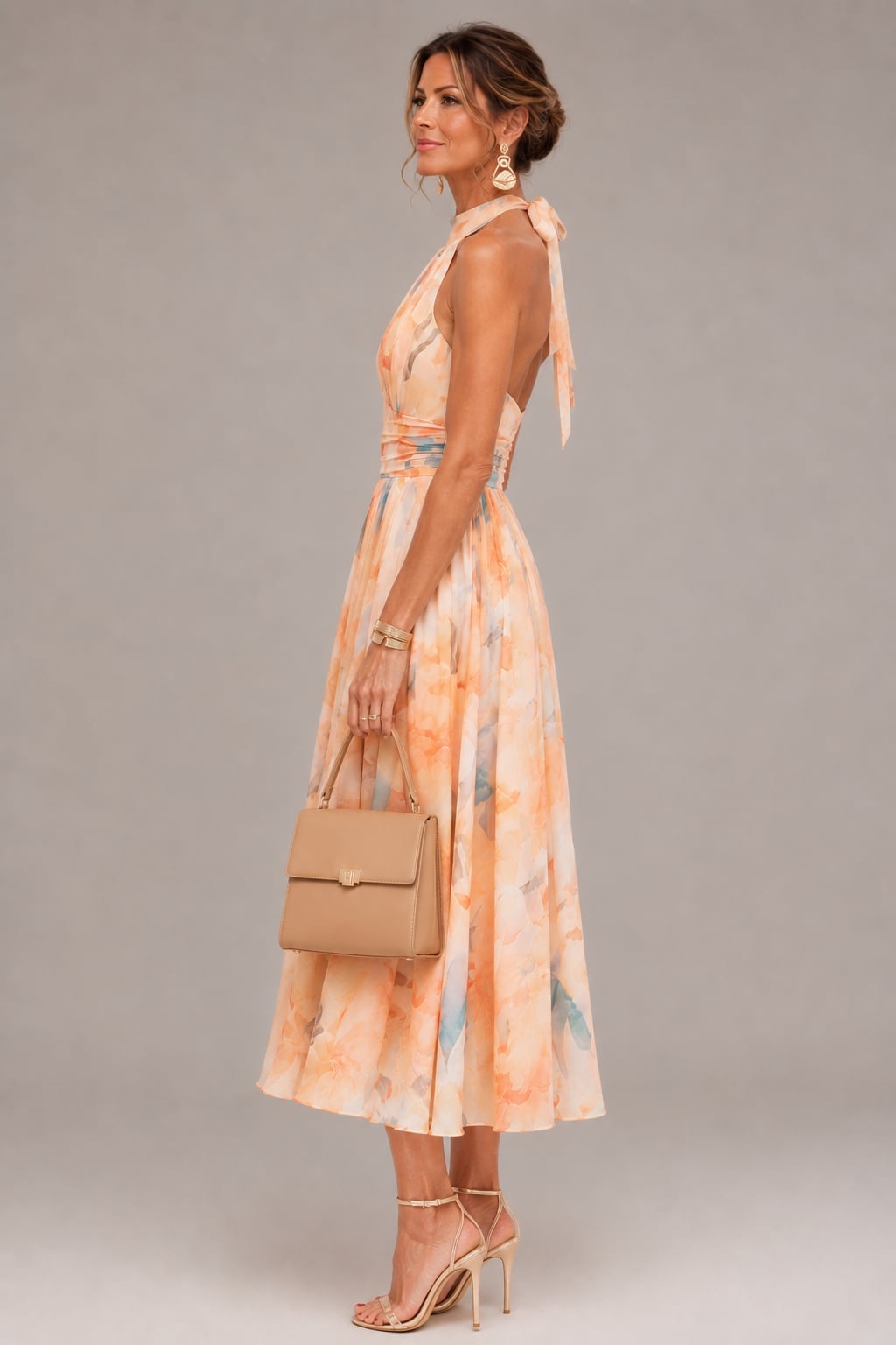 Halter Neck Maxi Dress With Watercolor Print - 5