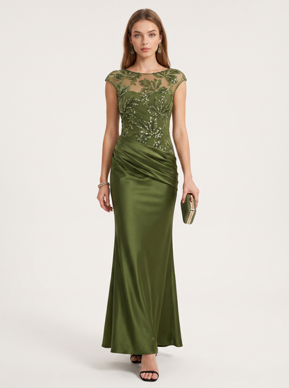 Green Sequin Satin Mermaid Maxi Dress - view 4