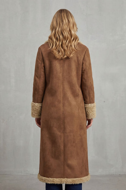 Brown Shearling Lined Longline Coat - view 5